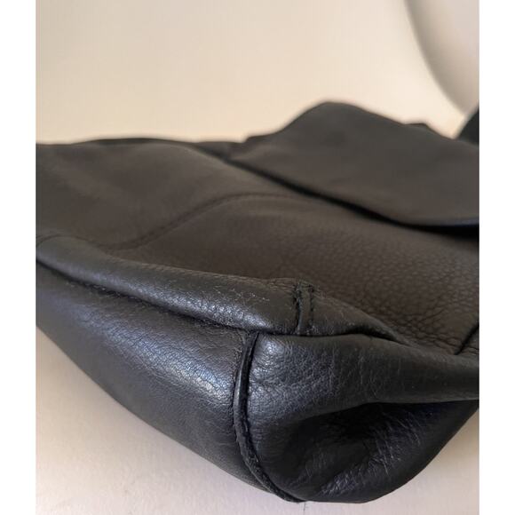 American Leather Co Black Leather Backpack Foldover Minimalist Pebbled Leather